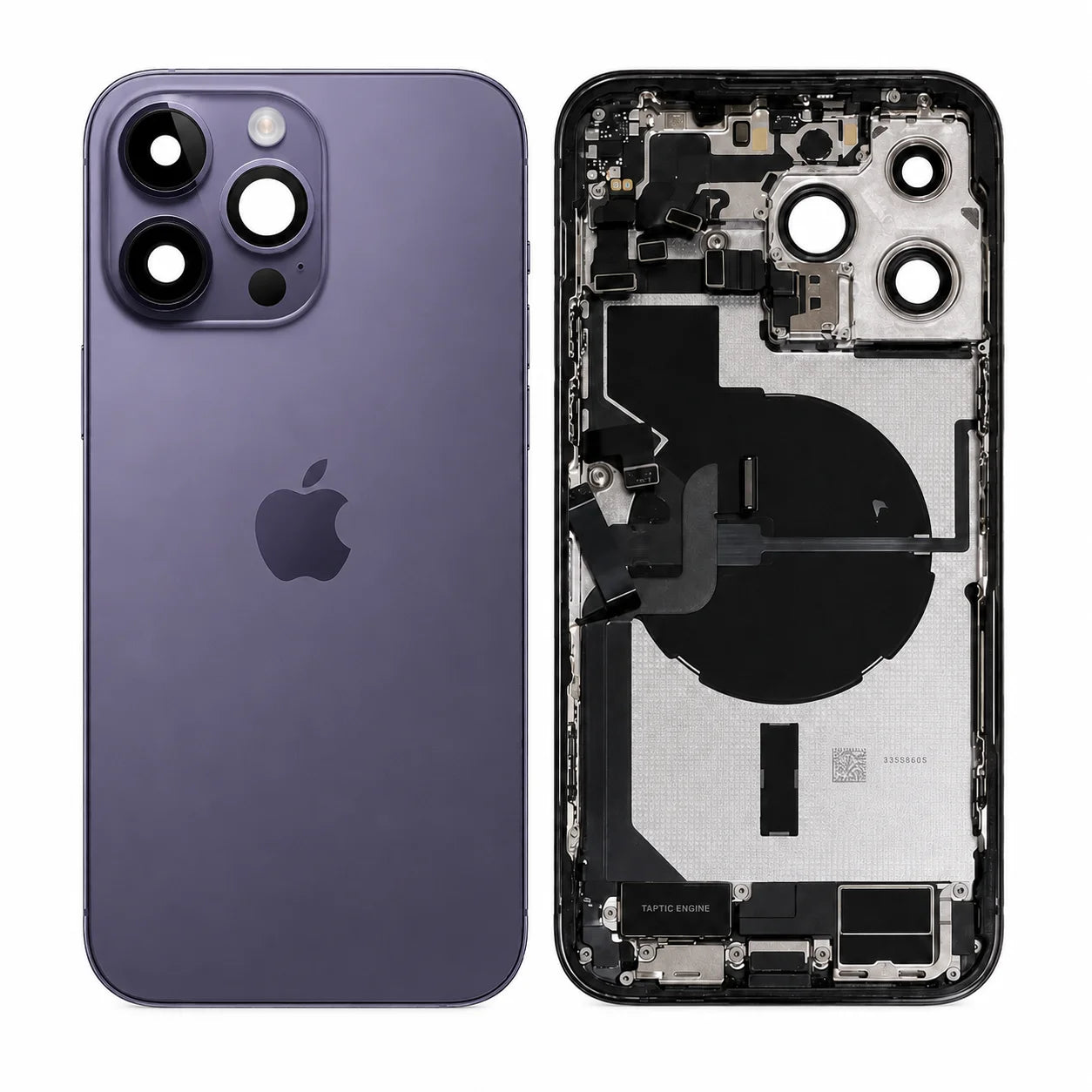Pulled achterkant behuizing compleet met small parts voor iPhone 14 Pro Max diep paars