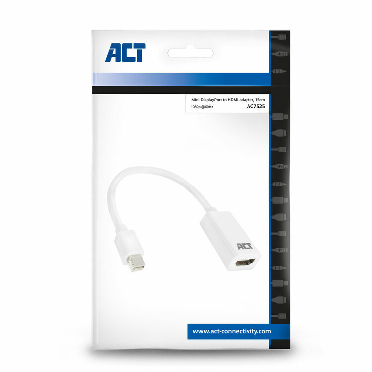 ACT 0,15 meter Mini DisplayPort male naar HDMI-A female adapter