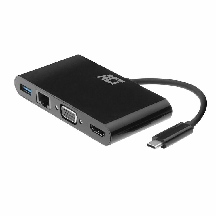 ACT USB-C docking station 4K, voor 1 HDMI of VGA monitor, ethernet, USB hub