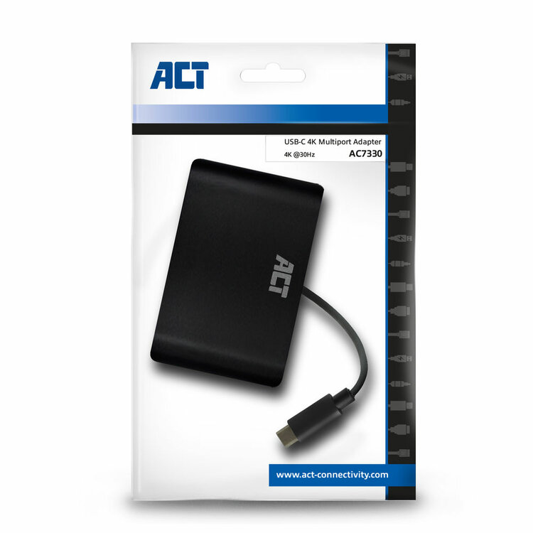 ACT USB-C docking station 4K, voor 1 HDMI of VGA monitor, ethernet, USB hub