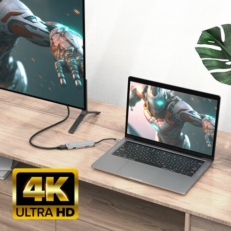 ACT USB-C 4K multiport adapter voor 2 HDMI schermen, USB-A datapoort