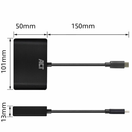 ACT USB-C docking station 4K, voor 1 HDMI of VGA monitor, ethernet, USB hub