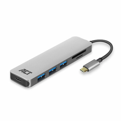 ACT USB-C hub 3.0, 3x USB-A, cardreader, PD pass-through