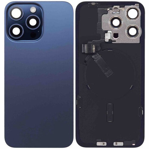 Originele pulled achterkant met wireless charging voor iPhone 15 Pro blauw titanium (B-grade)