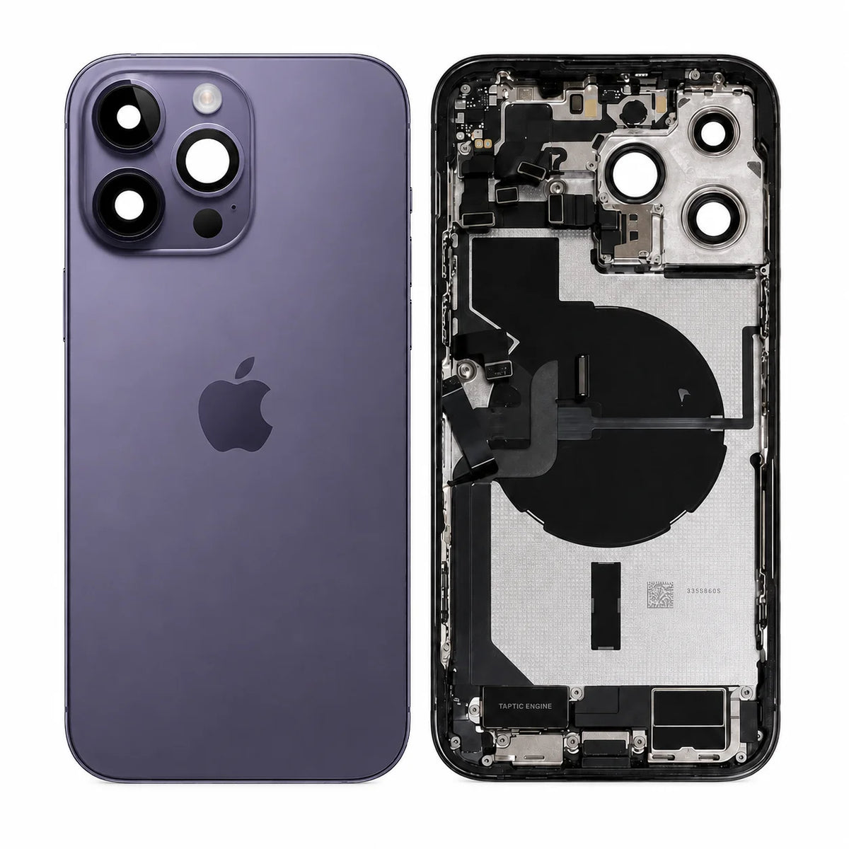 Pulled achterkant behuizing compleet met small parts voor iPhone 14 Pro Max diep paars