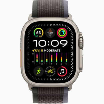Apple Watch Ultra 2 49mm titanium met Trail Loop blauw/zwart - vooraanzicht