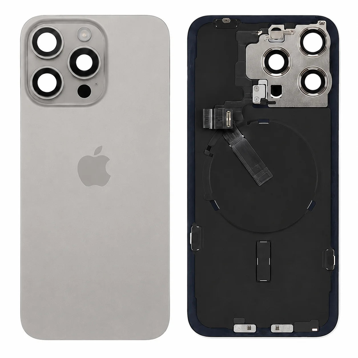 Pulled achterkant met wireless charging voor iPhone 15 Pro Max - Naturel Titanium