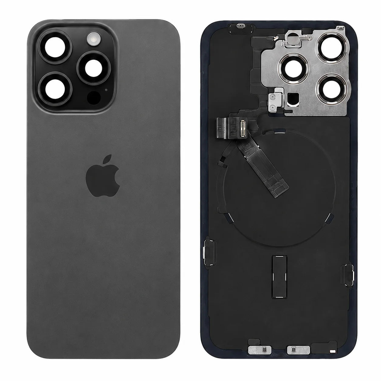 Pulled achterkant met wireless charging voor iPhone 15 Pro Max - Zwart Titanium